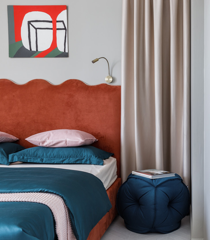 terracotta and blue bed